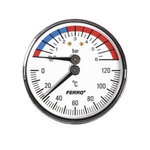 Ferro termomanométer hátsó csatlakozású 0-120 °C, 6 bar