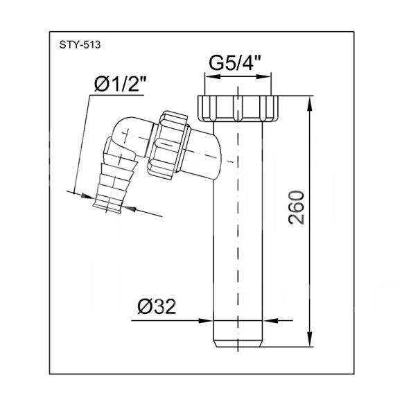 Kötőcső, mosógép csatlakozóval (Ø32 x 260 mm) - Image 2