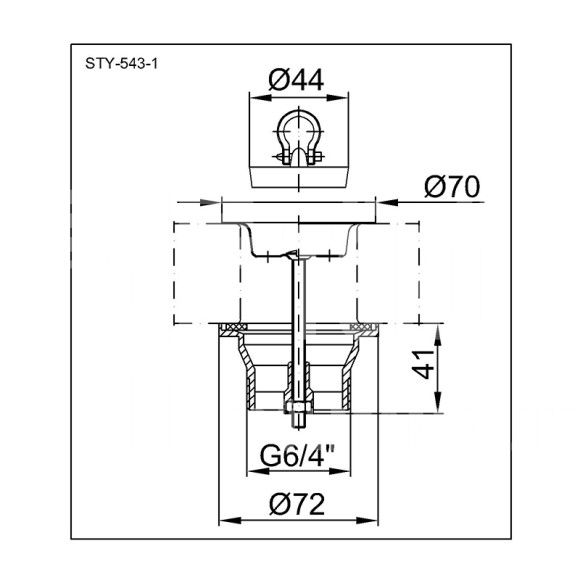 Leeresztőszelep 6/4″ – Ø70 mm-es tányérral, M6x70-es csavarral - Image 2